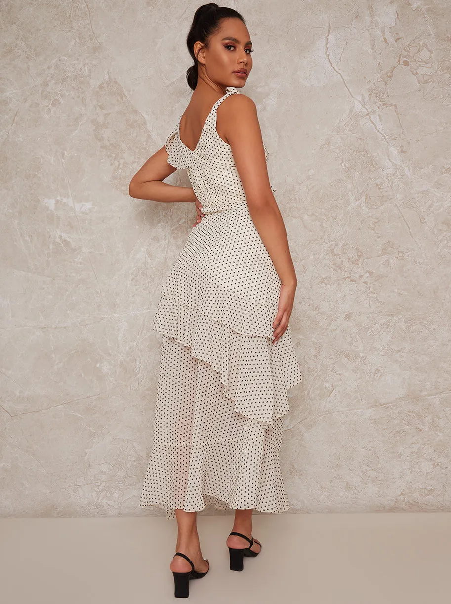 Spot Print Midi Day Dress with Frill Detailing in Cream sold by Chi Chi London product image thumbnail 3