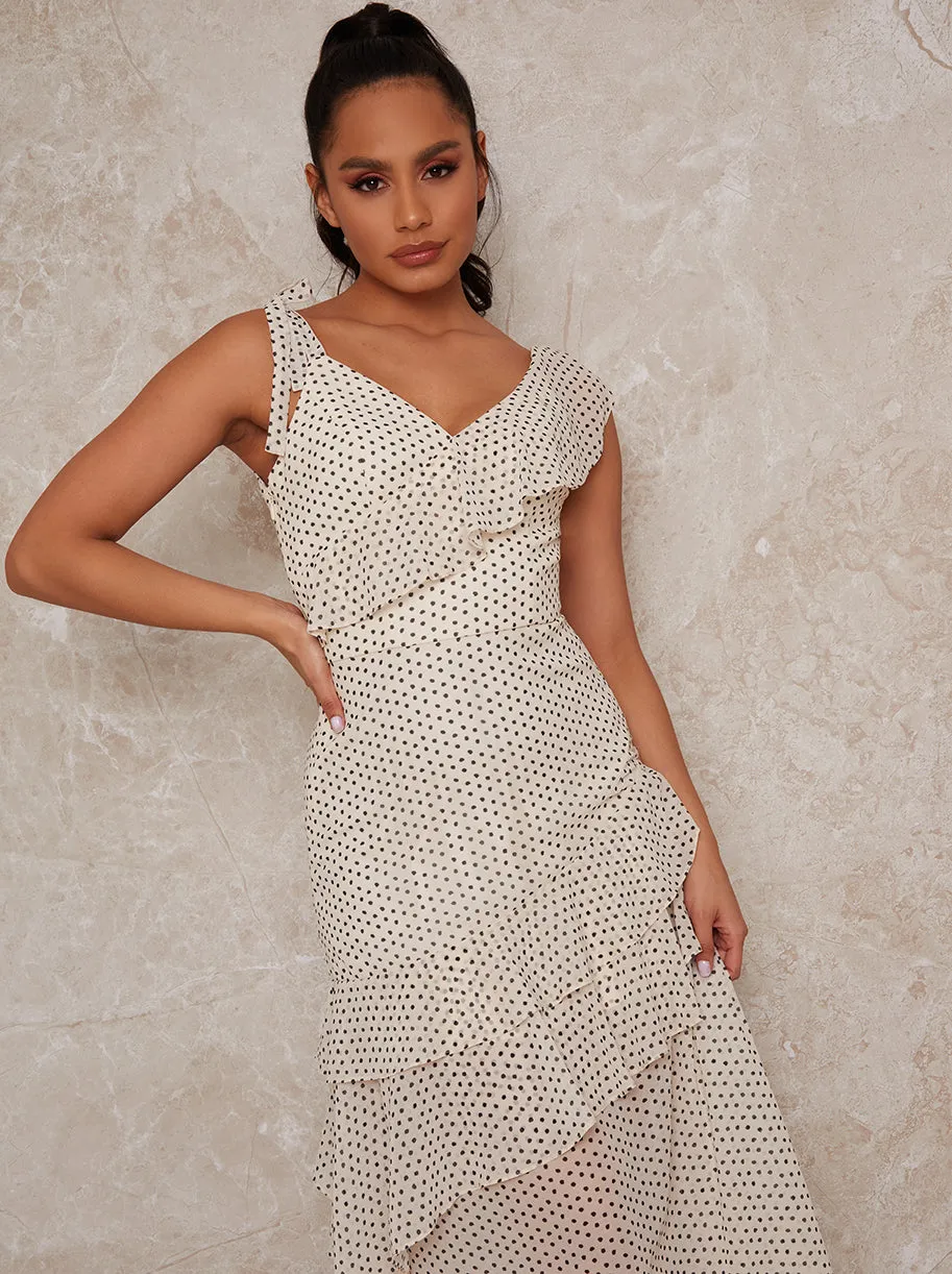 Spot Print Midi Day Dress with Frill Detailing in Cream sold by Chi Chi London product image thumbnail 2