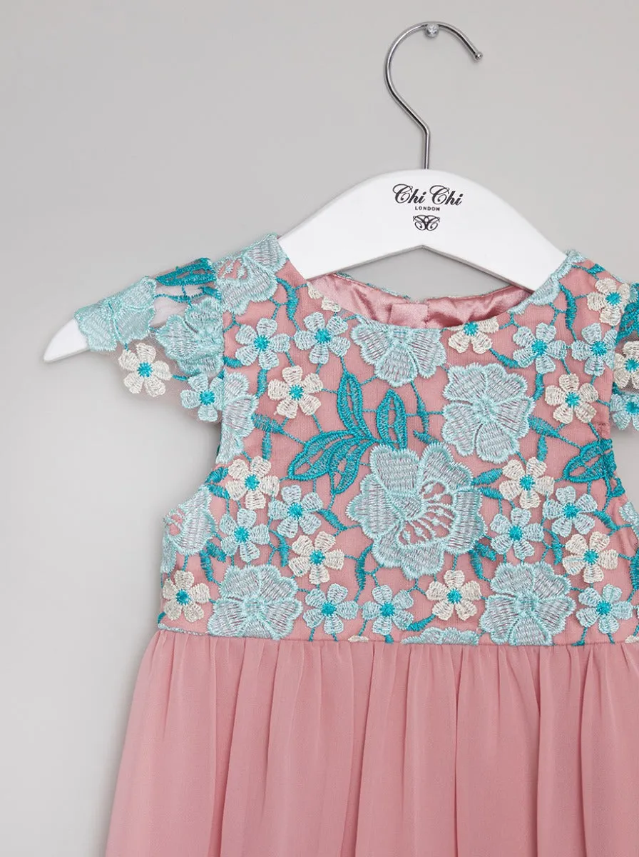 Girls Emroidered Bodice Midi Dress in Pink sold by Chi Chi London product image thumbnail 4