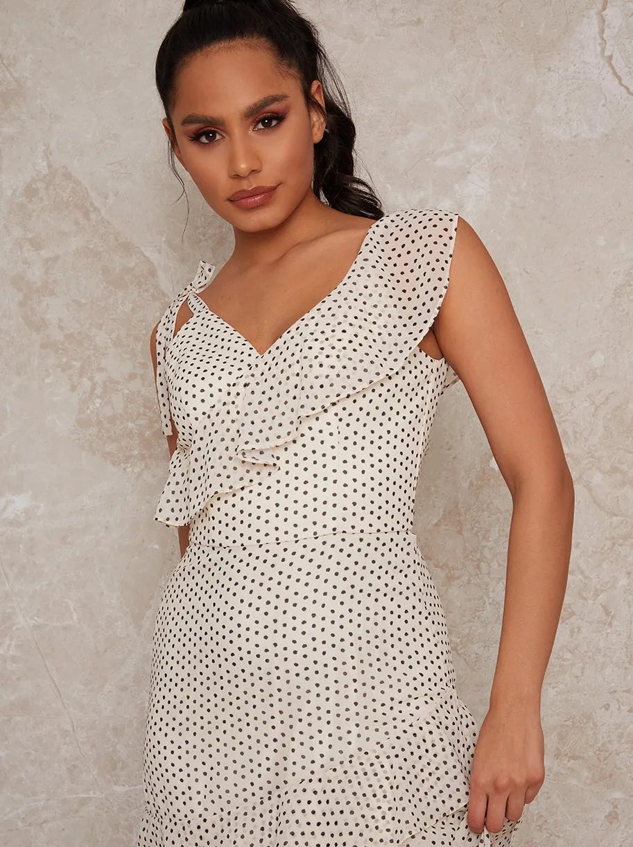 Spot Print Midi Day Dress with Frill Detailing in Cream sold by Chi Chi London product image thumbnail 4