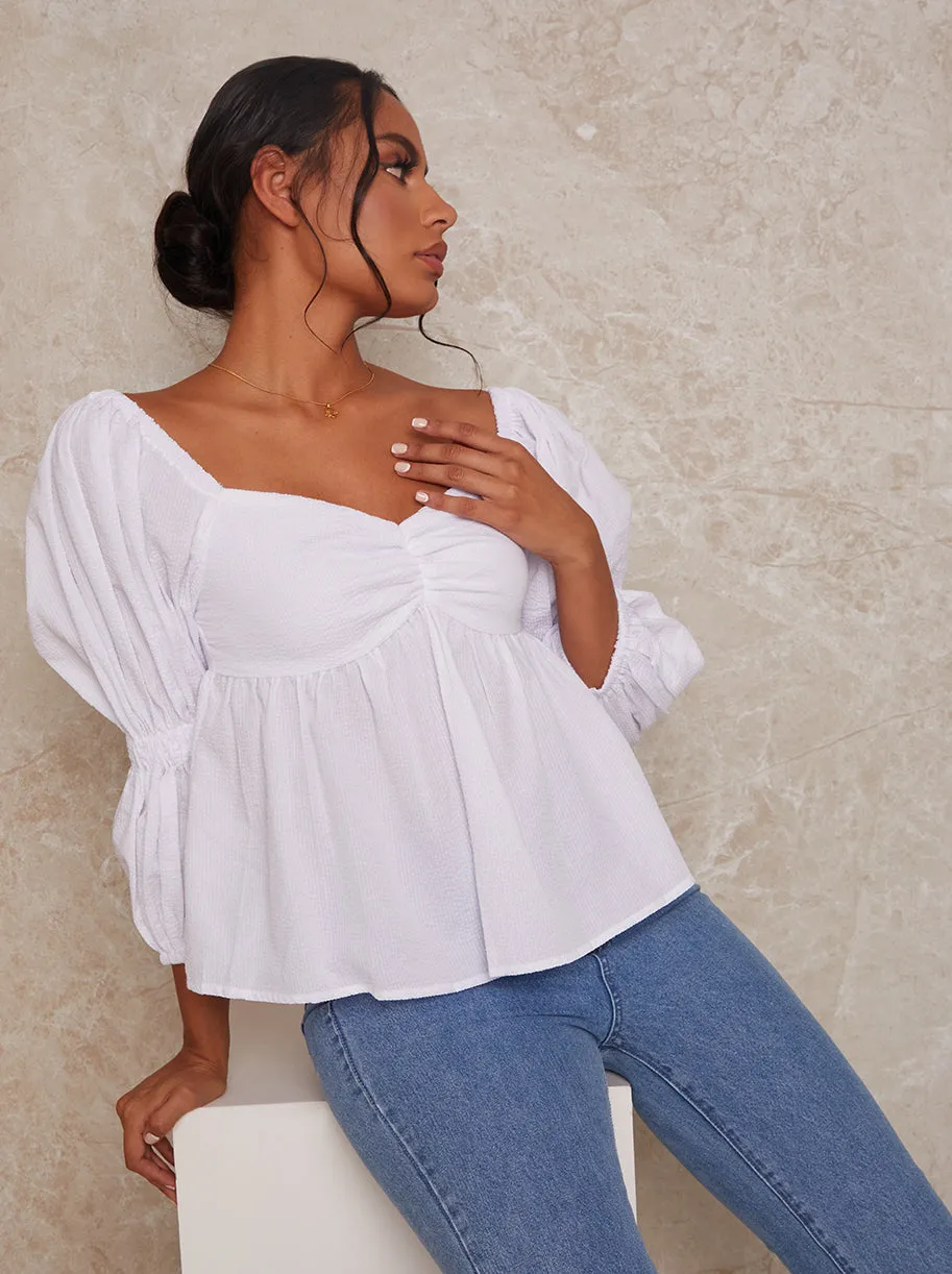 Puff Sleeve V Neck Blouse in White sold by Chi Chi London product image thumbnail 3