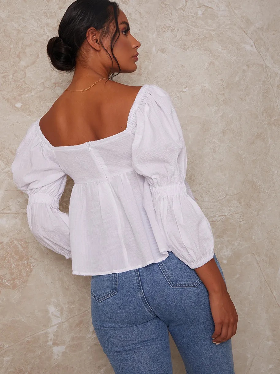 Puff Sleeve V Neck Blouse in White sold by Chi Chi London product image thumbnail 2