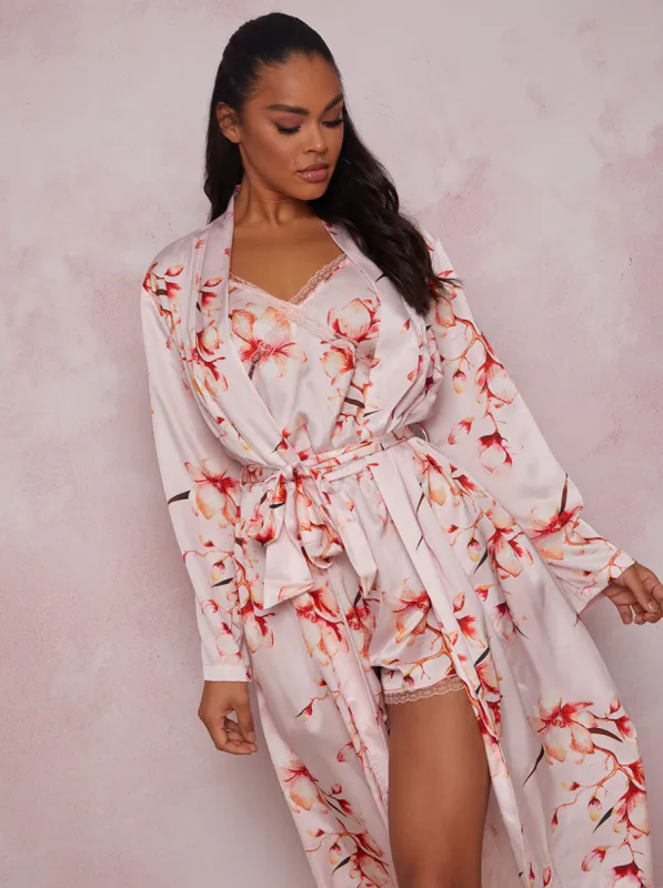 Floral Blossom Print Robe in Pink sold by Chi Chi London
