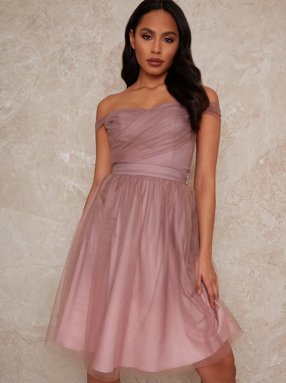 Bardot Mesh Cropped Top in Pink sold by Chi Chi London product image thumbnail 3