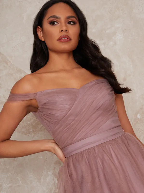 Bardot Mesh Cropped Top in Pink sold by Chi Chi London