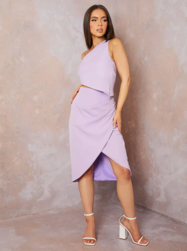 Asymmetric Skirt in Lilac sold by Chi Chi London