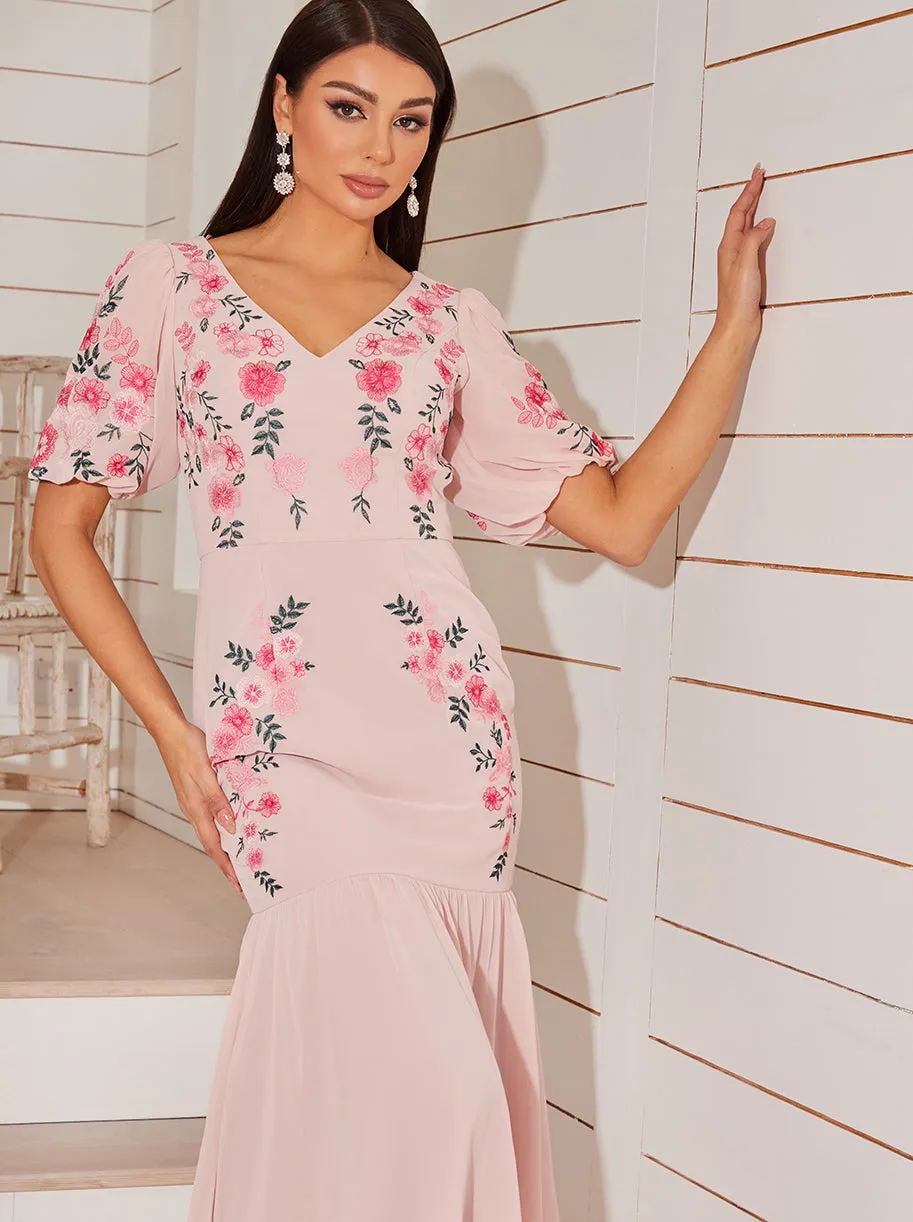 Floral Embroidered Midi Dress in Pink sold by Chi Chi London product image thumbnail 3