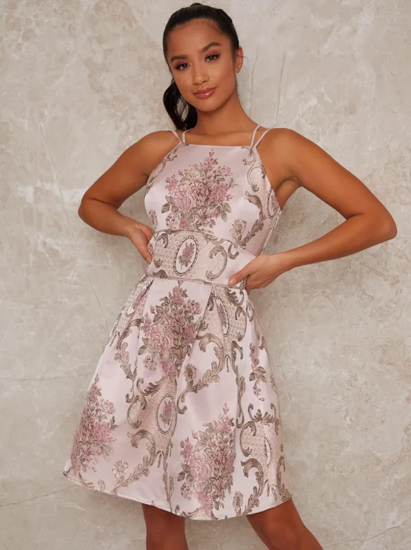 Petite Sleeveless Jacquard Midi Dress in Pink sold by Chi Chi London