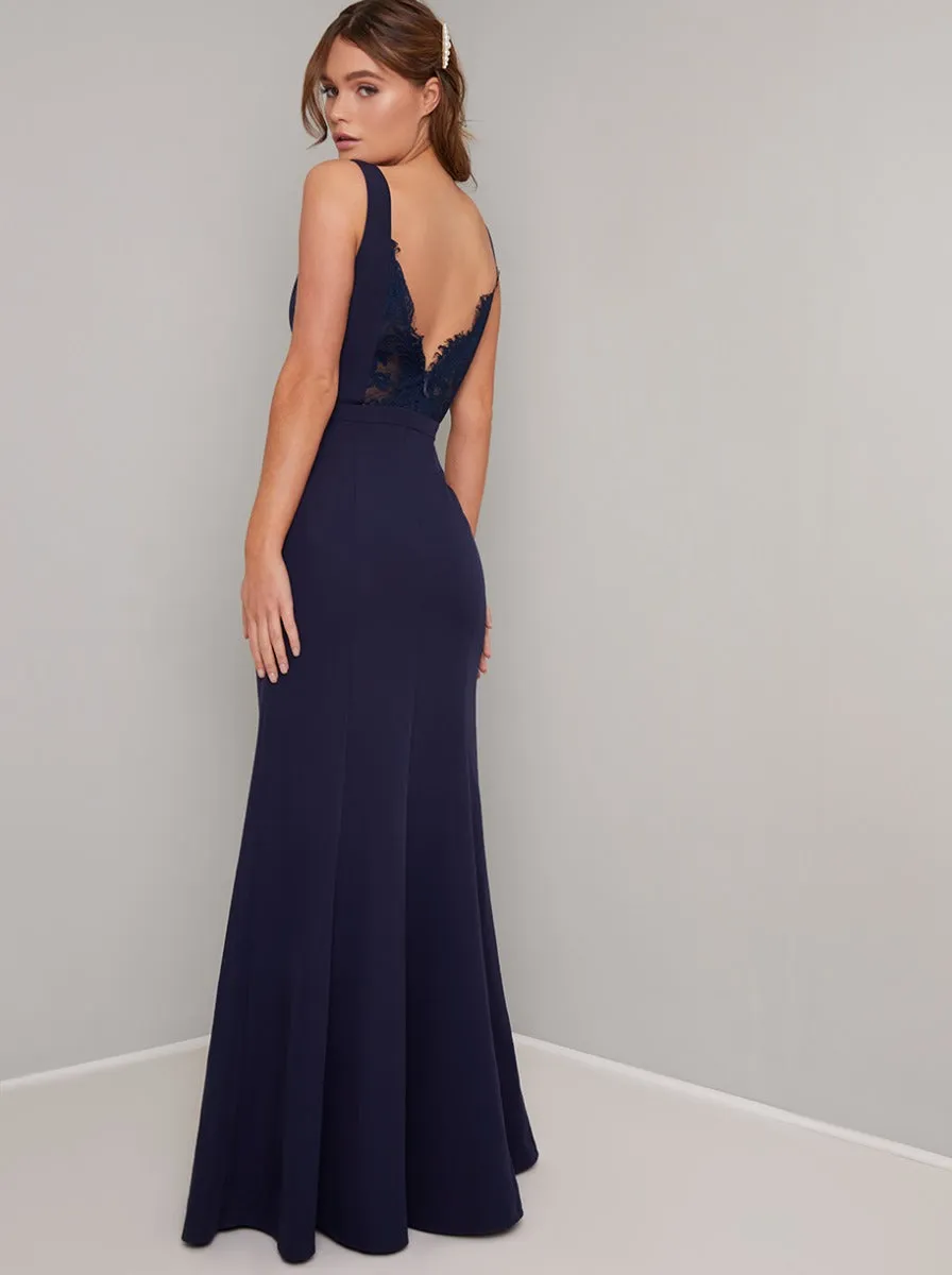 Lace V Back Maxi Dress in Blue sold by Chi Chi London product image thumbnail 4