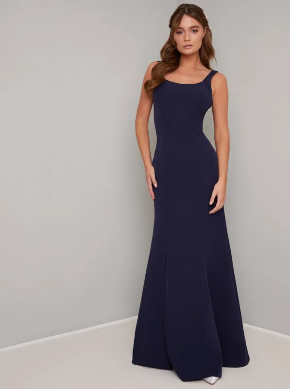 Lace V Back Maxi Dress in Blue sold by Chi Chi London