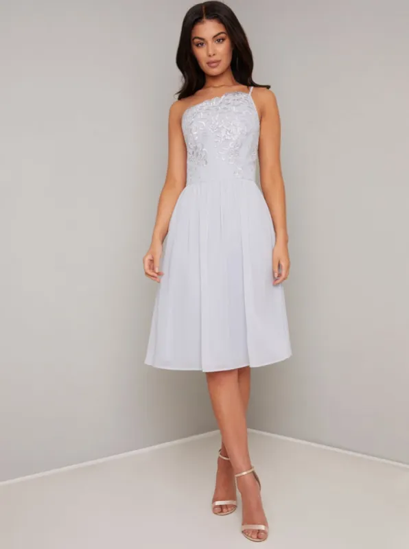 Lace Bodice Detail Midi Dress in Blue sold by Chi Chi London