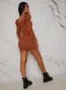 Sweetheart Neckline Puff Sleeve Knitted Jumper Dress in Rust sold by Chi Chi London
