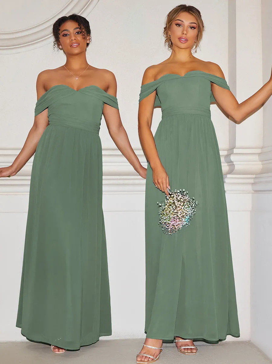 Bardot Draped Chiffon Maxi Dress in Green sold by Chi Chi London product image thumbnail 4