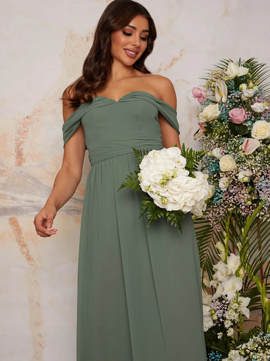 Bardot Draped Chiffon Maxi Dress in Green sold by Chi Chi London product image thumbnail 2
