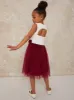 Girls Contrast 3D Floral Tutu Dress in Berry sold by Chi Chi London
