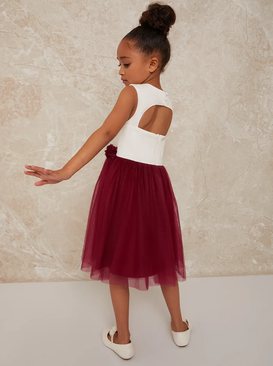 Girls Contrast 3D Floral Tutu Dress in Berry sold by Chi Chi London product image thumbnail 2