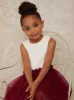 Girls Contrast 3D Floral Tutu Dress in Berry sold by Chi Chi London