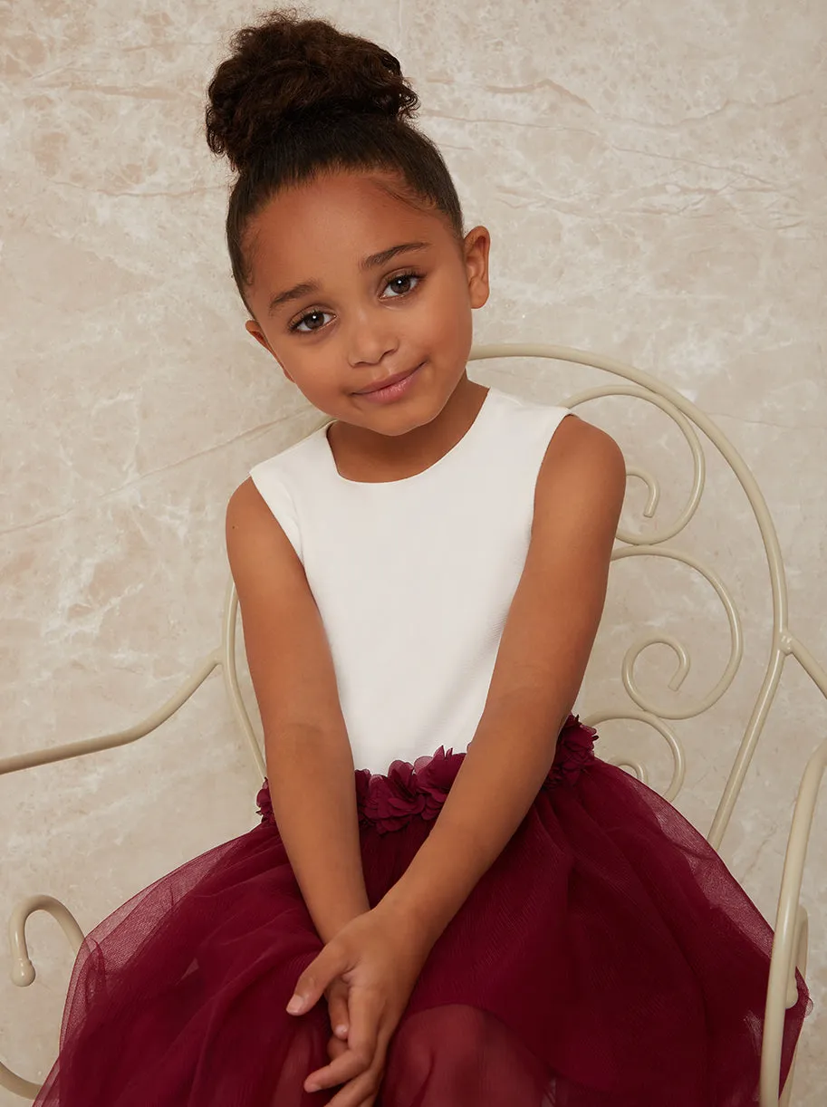 Girls Contrast 3D Floral Tutu Dress in Berry sold by Chi Chi London product image thumbnail 4