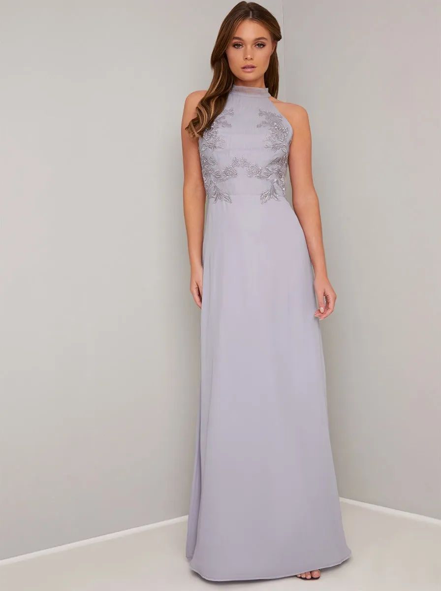Halter Neck Lace Detail Maxi Dress in Blue sold by Chi Chi London product image thumbnail 4