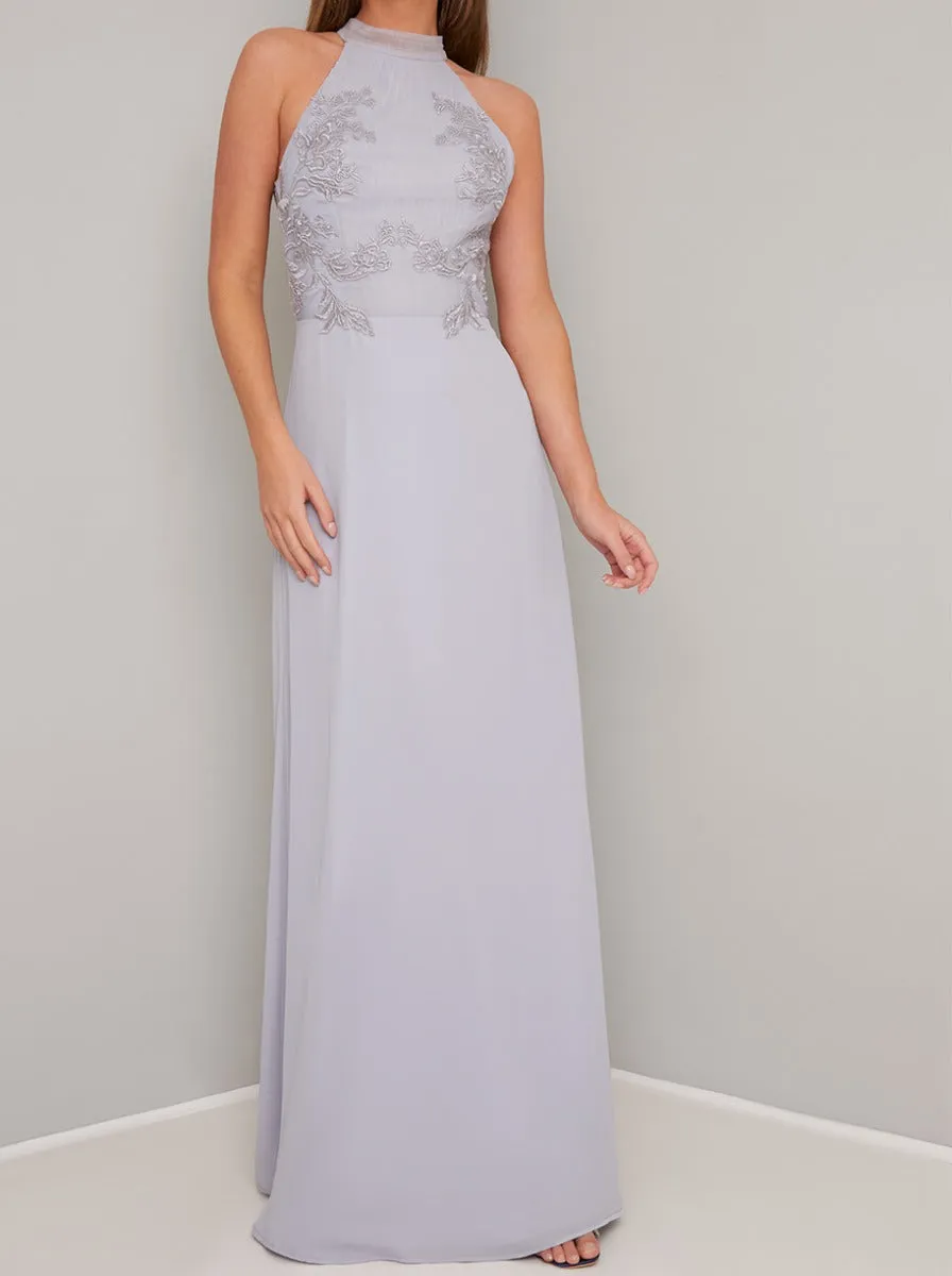 Halter Neck Lace Detail Maxi Dress in Blue sold by Chi Chi London product image thumbnail 2