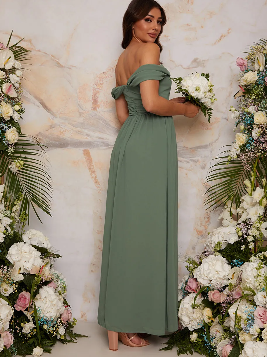 Bardot Draped Chiffon Maxi Dress in Green sold by Chi Chi London product image thumbnail 3
