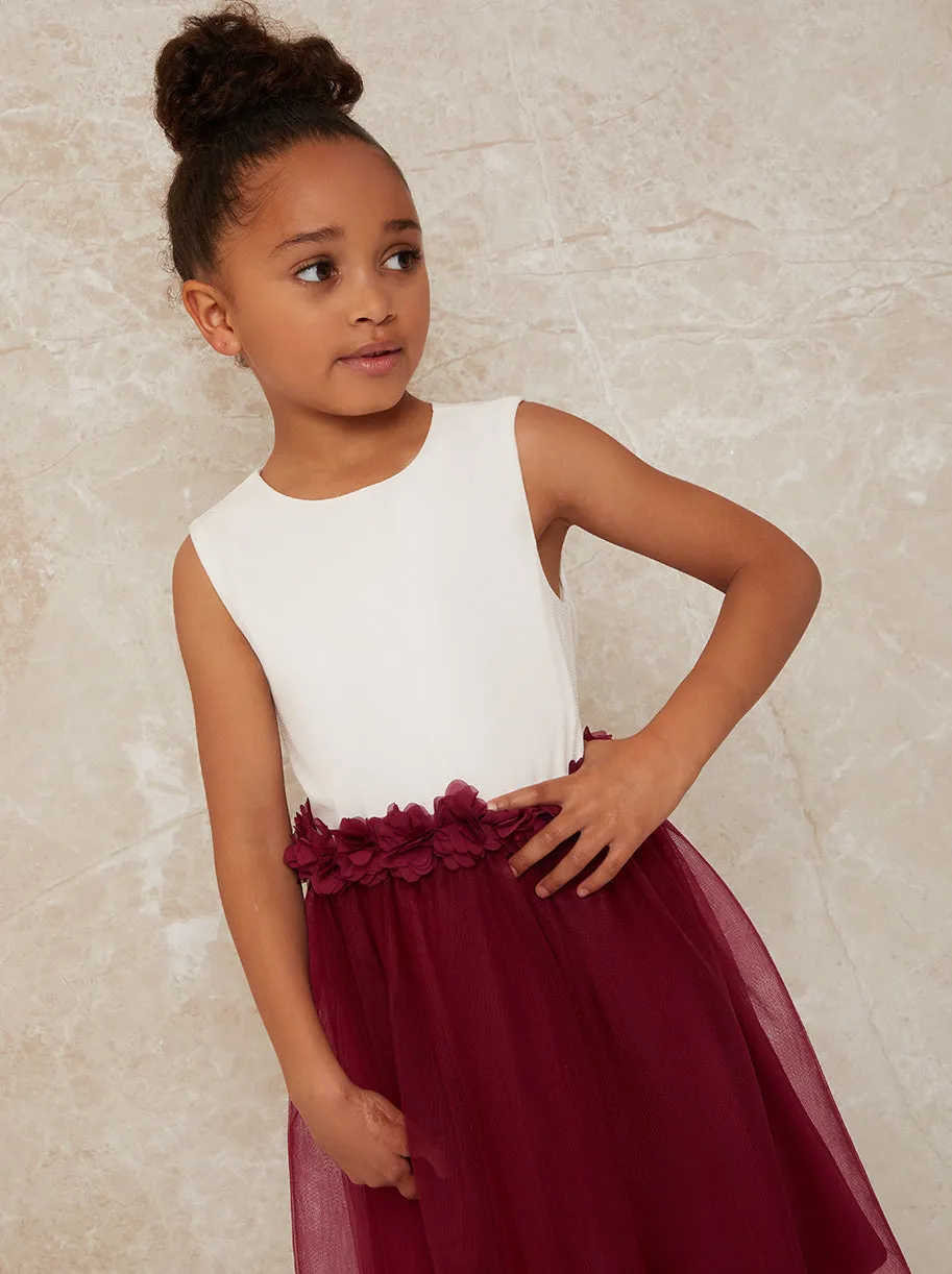 Girls Contrast 3D Floral Tutu Dress in Berry sold by Chi Chi London product image thumbnail 3