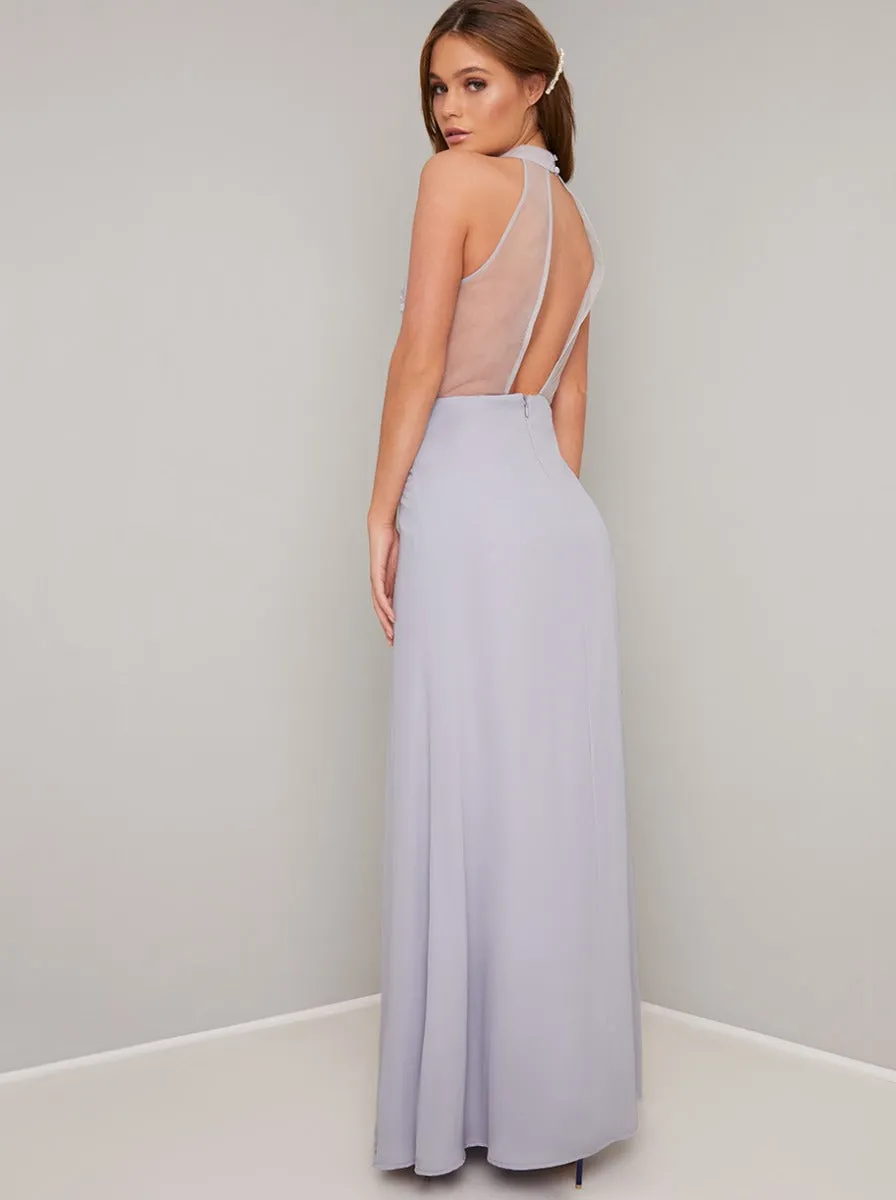 Halter Neck Lace Detail Maxi Dress in Blue sold by Chi Chi London product image thumbnail 3