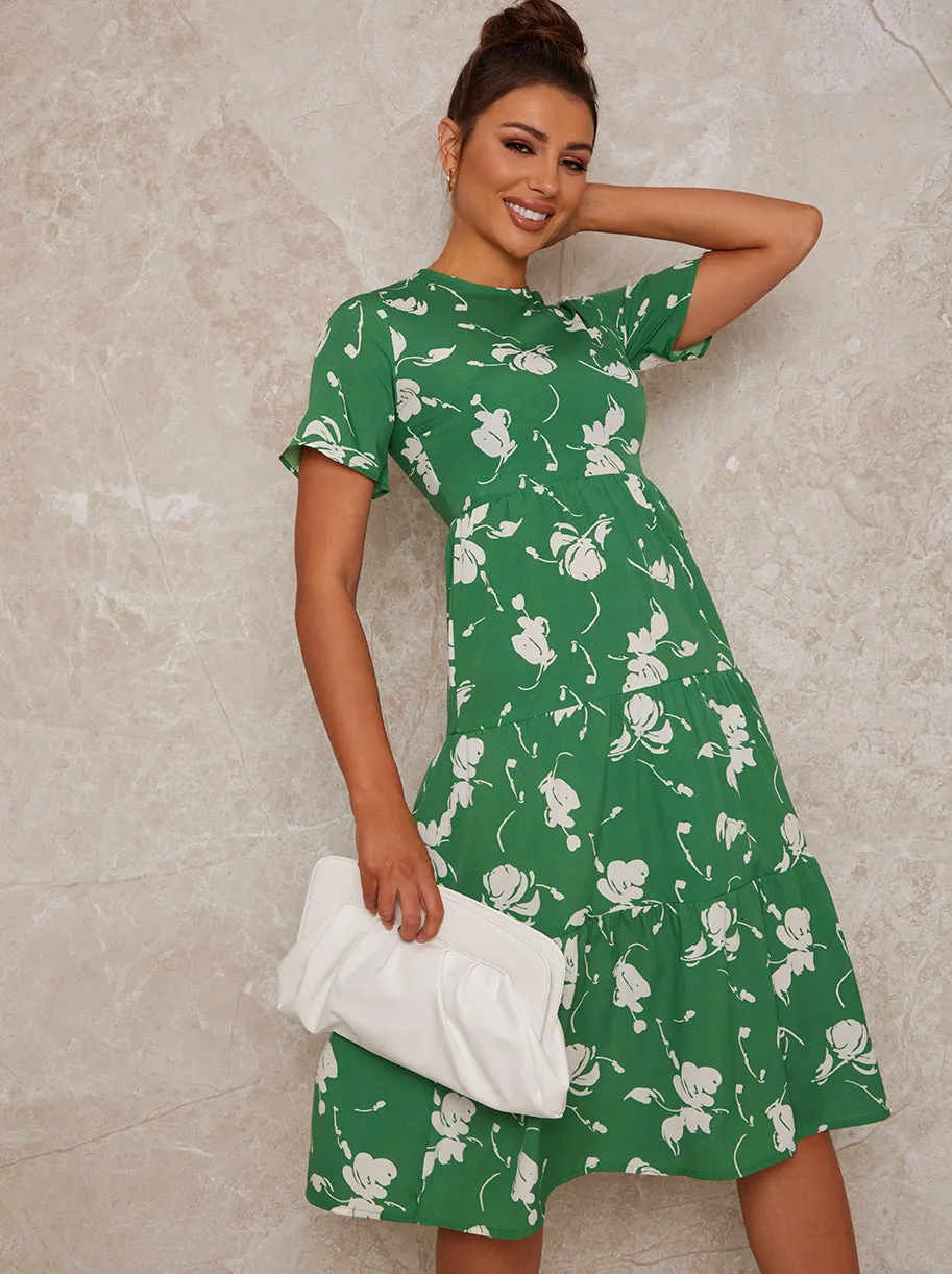 Flutter Sleeve Floral Print Midi Day Dress in Green sold by Chi Chi London product image thumbnail 3