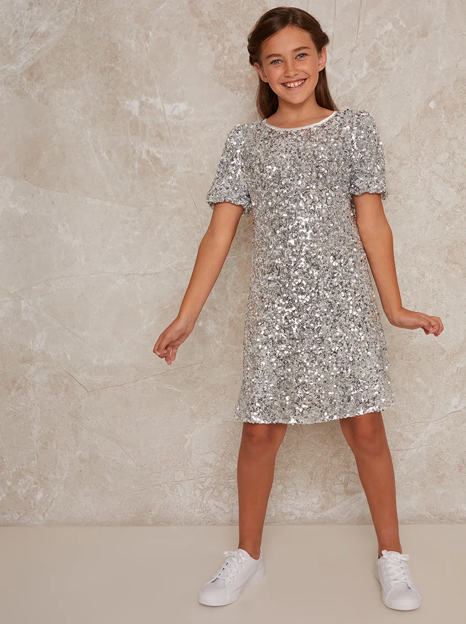 Girls Sequin Shift Dress in Silver sold by Chi Chi London product image thumbnail 2