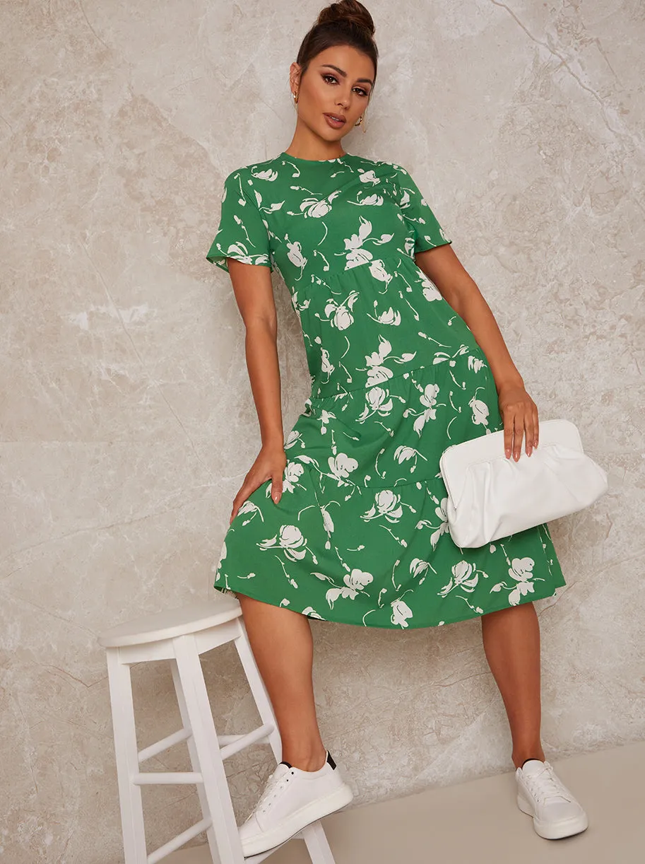 Flutter Sleeve Floral Print Midi Day Dress in Green sold by Chi Chi London product image thumbnail 2