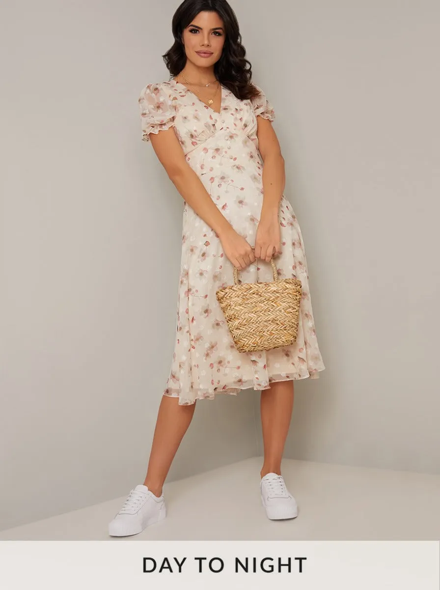Jaquard Floral Print Day Dress in Cream sold by Chi Chi London product image thumbnail 4
