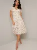 Jaquard Floral Print Day Dress in Cream sold by Chi Chi London