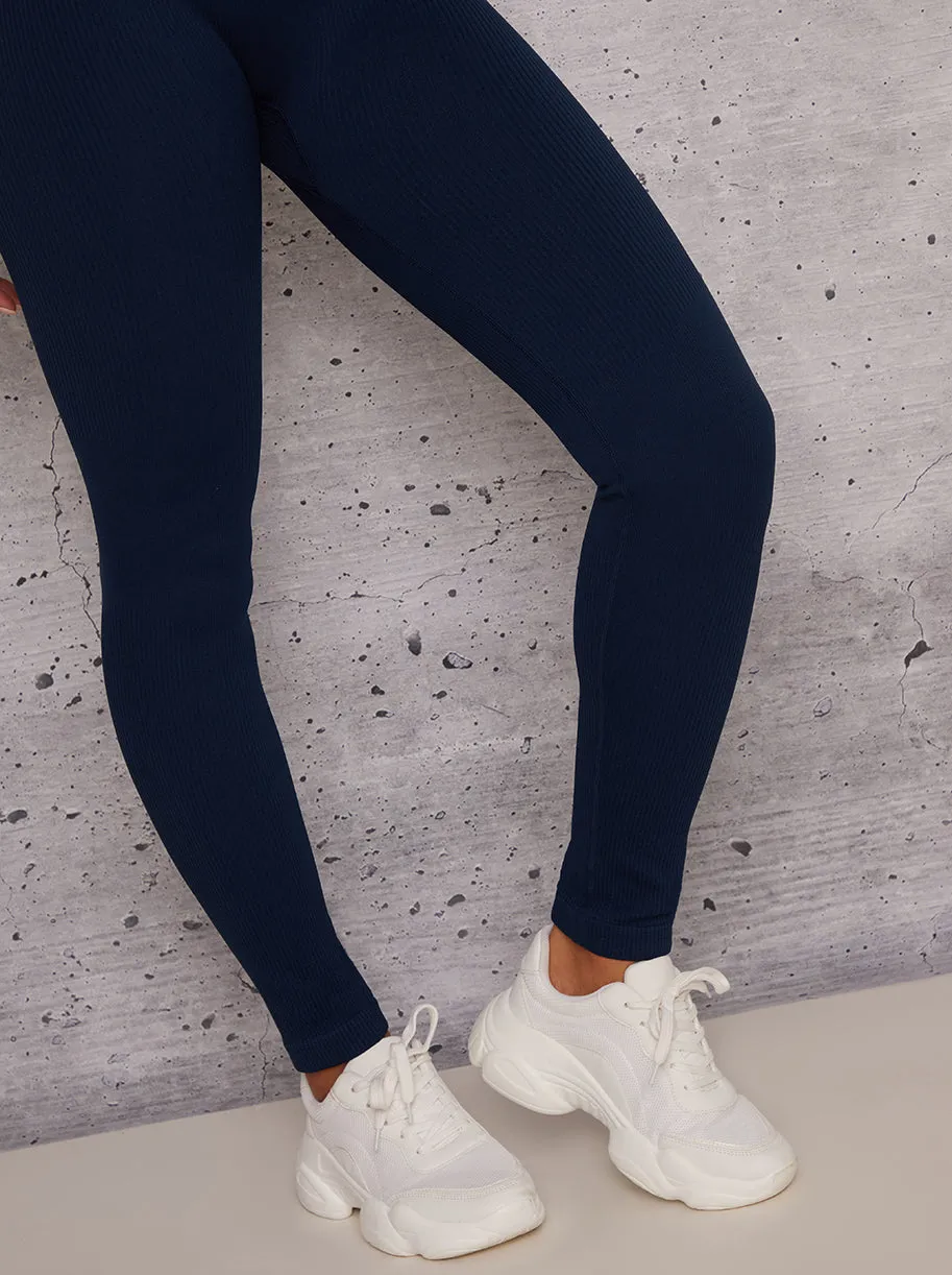 High Rise Sports Leggings in Navy sold by Chi Chi London product image thumbnail 3