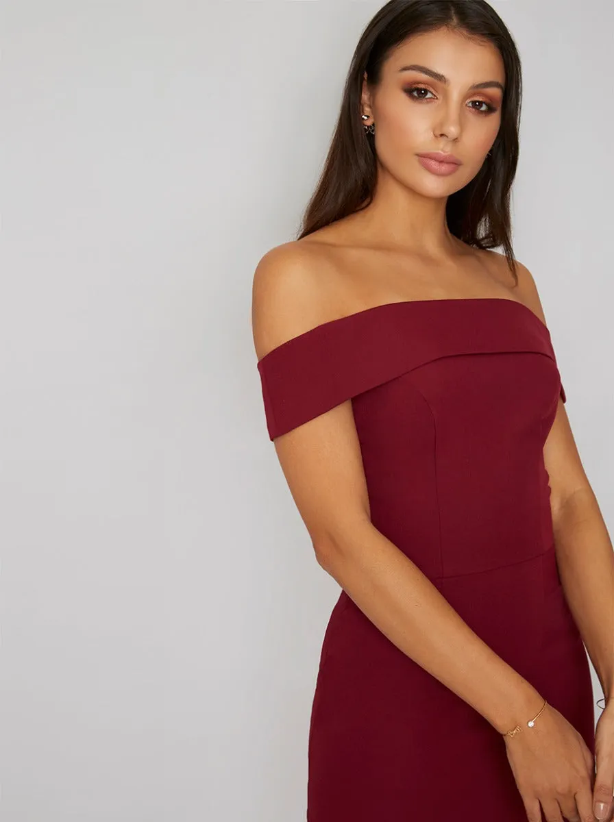 Tall Bardot Fishtail Maxi Dress in Red sold by Chi Chi London product image thumbnail 2