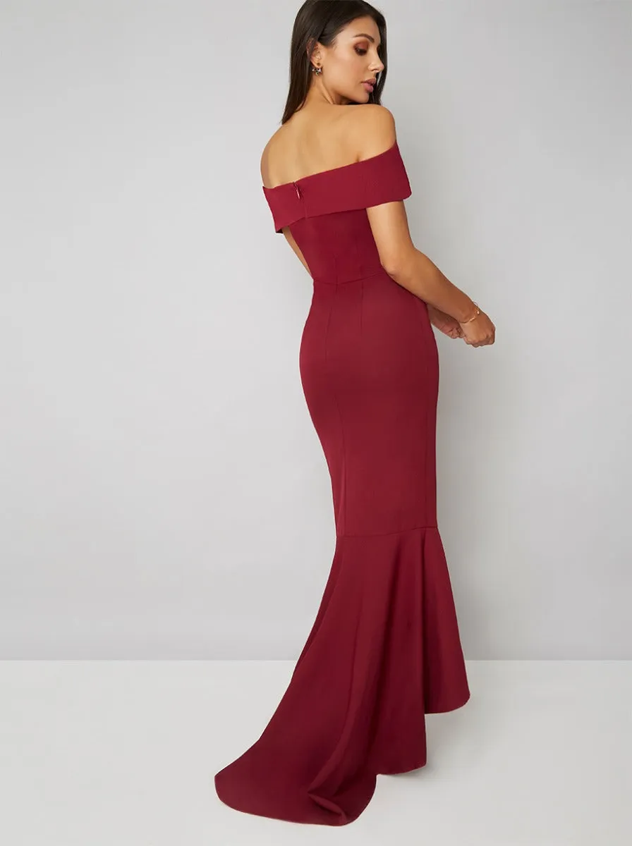 Tall Bardot Fishtail Maxi Dress in Red sold by Chi Chi London product image thumbnail 3