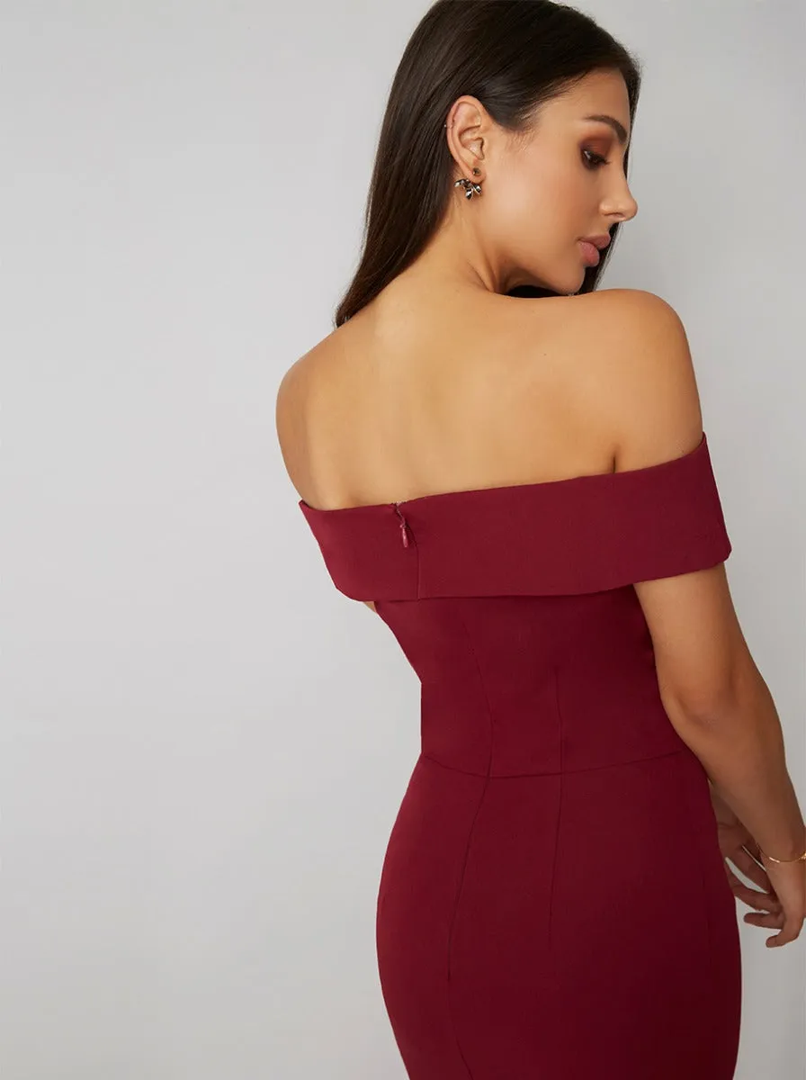 Tall Bardot Fishtail Maxi Dress in Red sold by Chi Chi London product image thumbnail 4