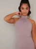 Petite Halterneck Backless Bodycon Maxi Dress in Purple sold by Chi Chi London