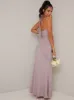 Petite Halterneck Backless Bodycon Maxi Dress in Purple sold by Chi Chi London
