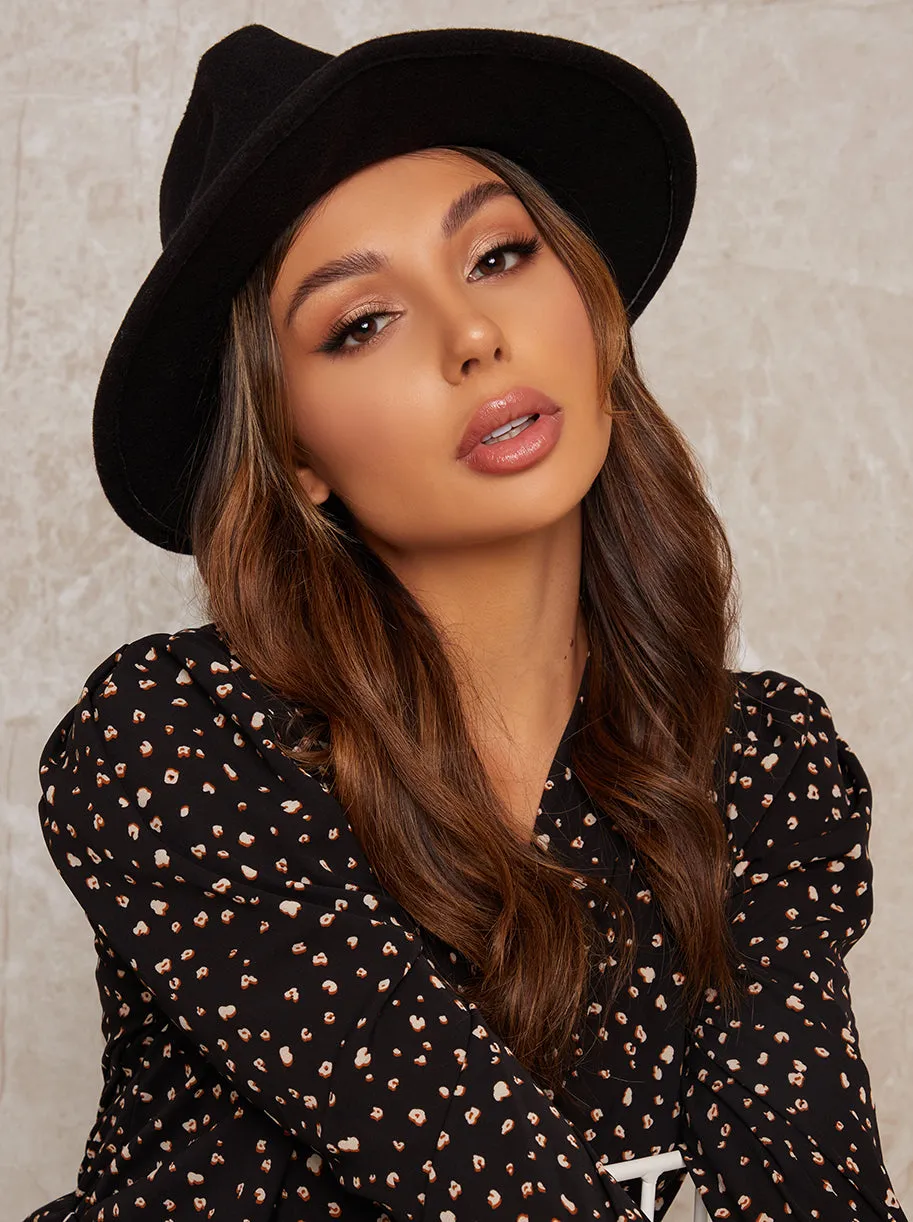 Chain Detail Fedora Wide Brim Hat in Black sold by Chi Chi London product image thumbnail 3