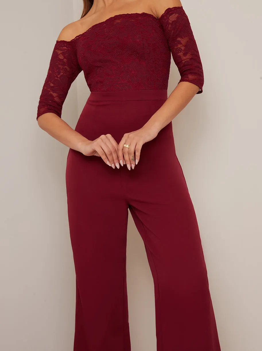 Bardot Embroidered Jumpsuit in Burgundy sold by Chi Chi London product image thumbnail 3