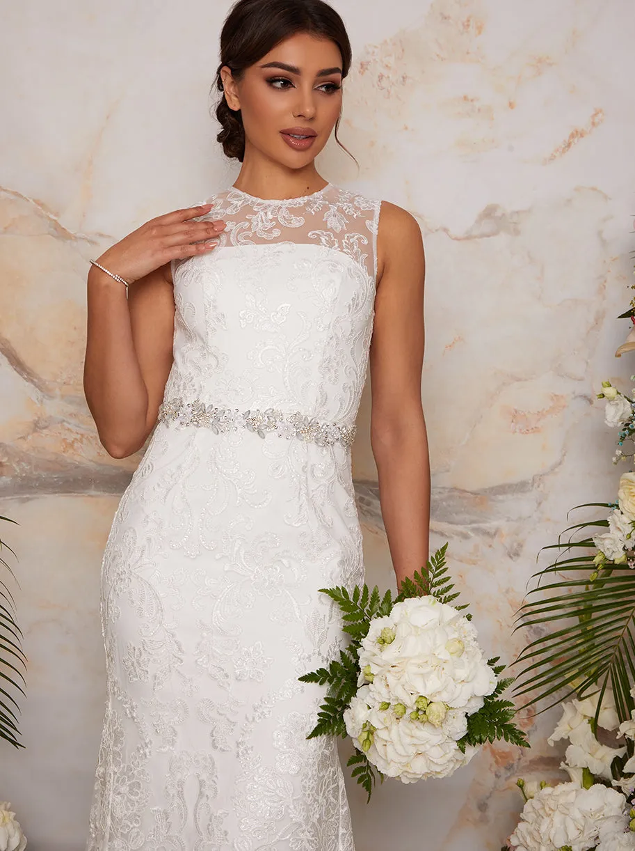 Diamante & Pearl Embellished Satin Ribbon Bridal Belt in White sold by Chi Chi London product image thumbnail 2