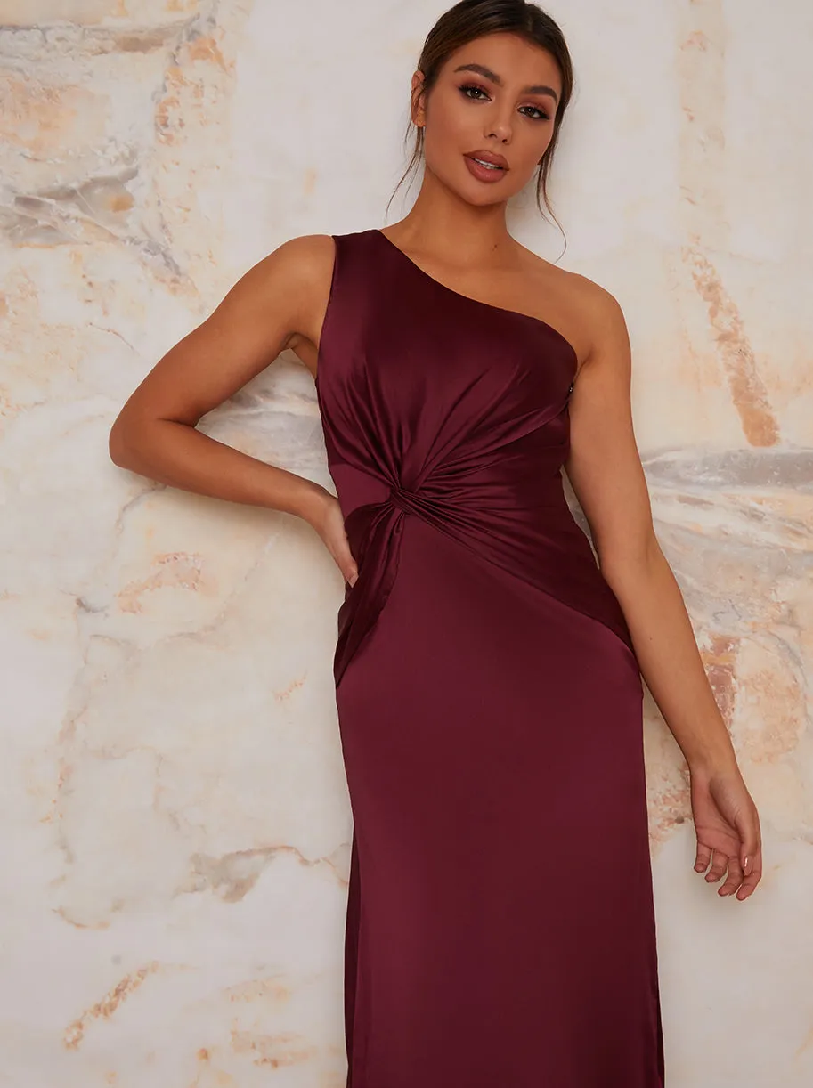 One Shoulder Satin Finish Maxi Dress in Berry sold by Chi Chi London product image thumbnail 4