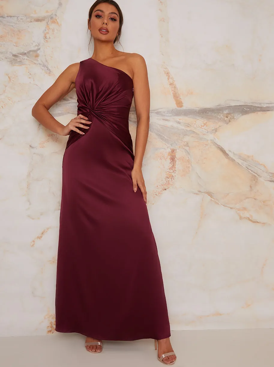 One Shoulder Satin Finish Maxi Dress in Berry sold by Chi Chi London product image thumbnail 2