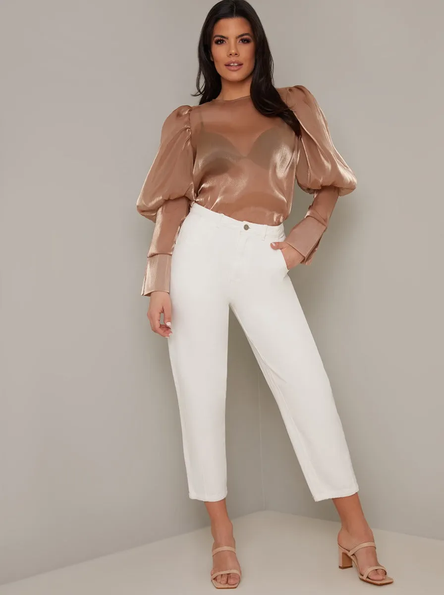 Balloon Sleeve Sheer Blouse Top in Brown sold by Chi Chi London product image thumbnail 4