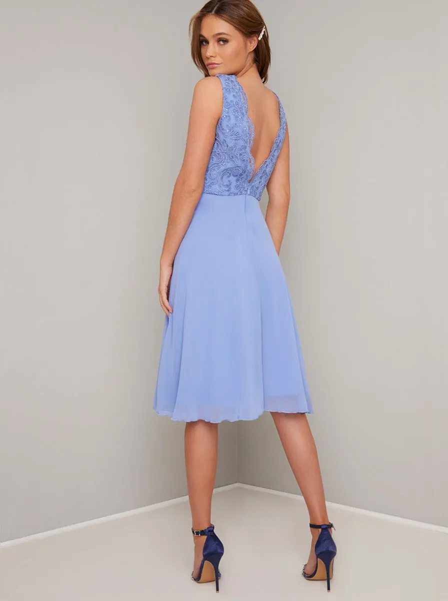 Lace V Neck Chiffon Midi Dress in Blue sold by Chi Chi London product image thumbnail 4