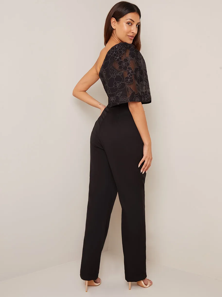 One Shoulder Balloon Sleeve Jumpsuit in Black sold by Chi Chi London product image thumbnail 2