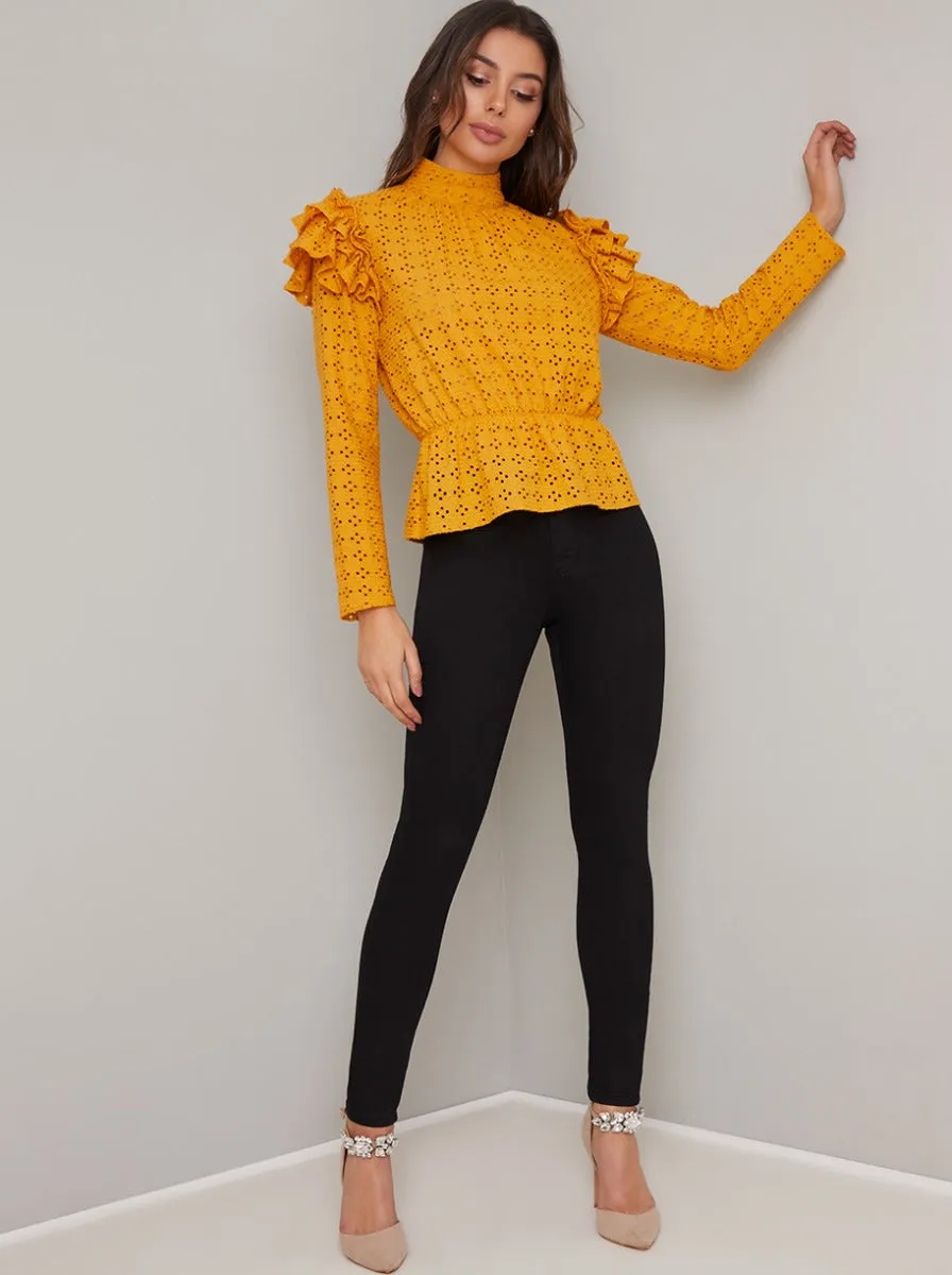 Broderie Anglaise Ruffle Top in Yellow sold by Chi Chi London product image thumbnail 3