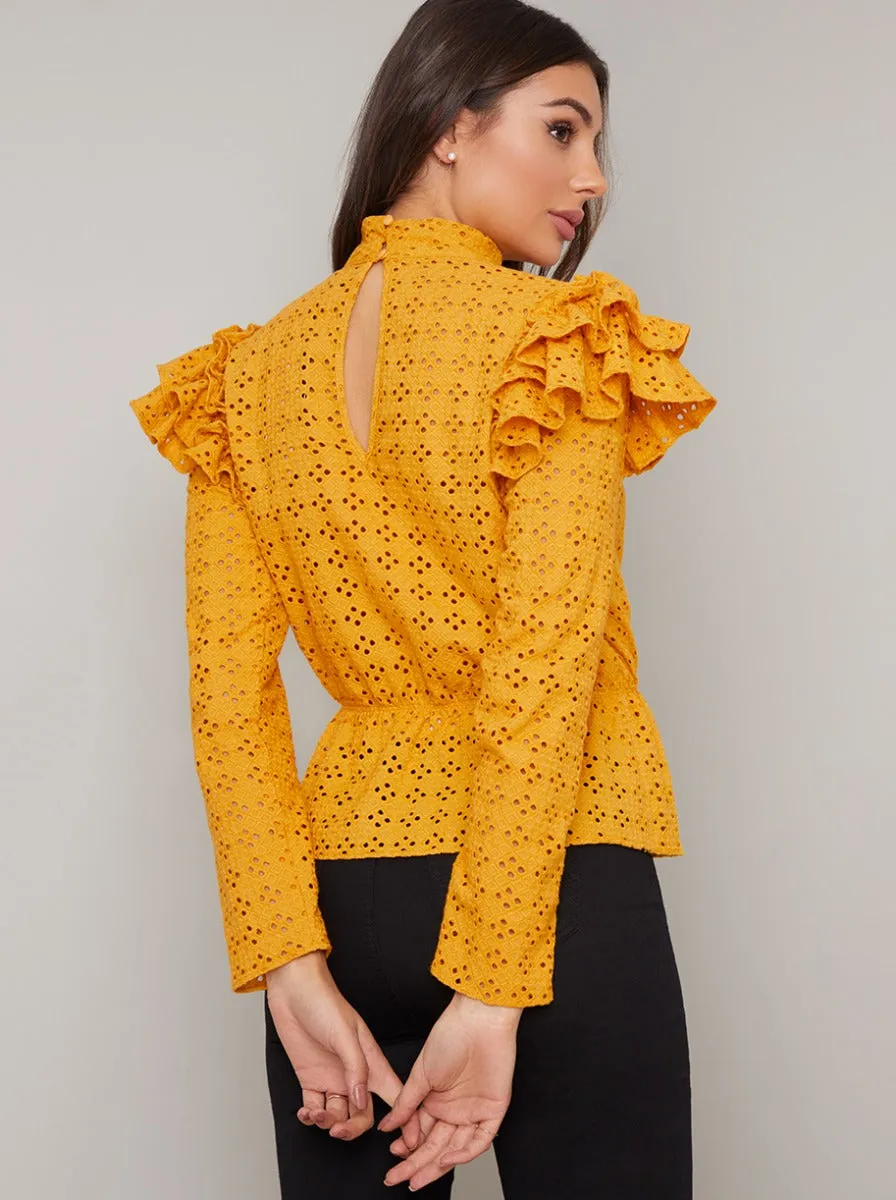 Broderie Anglaise Ruffle Top in Yellow sold by Chi Chi London product image thumbnail 4