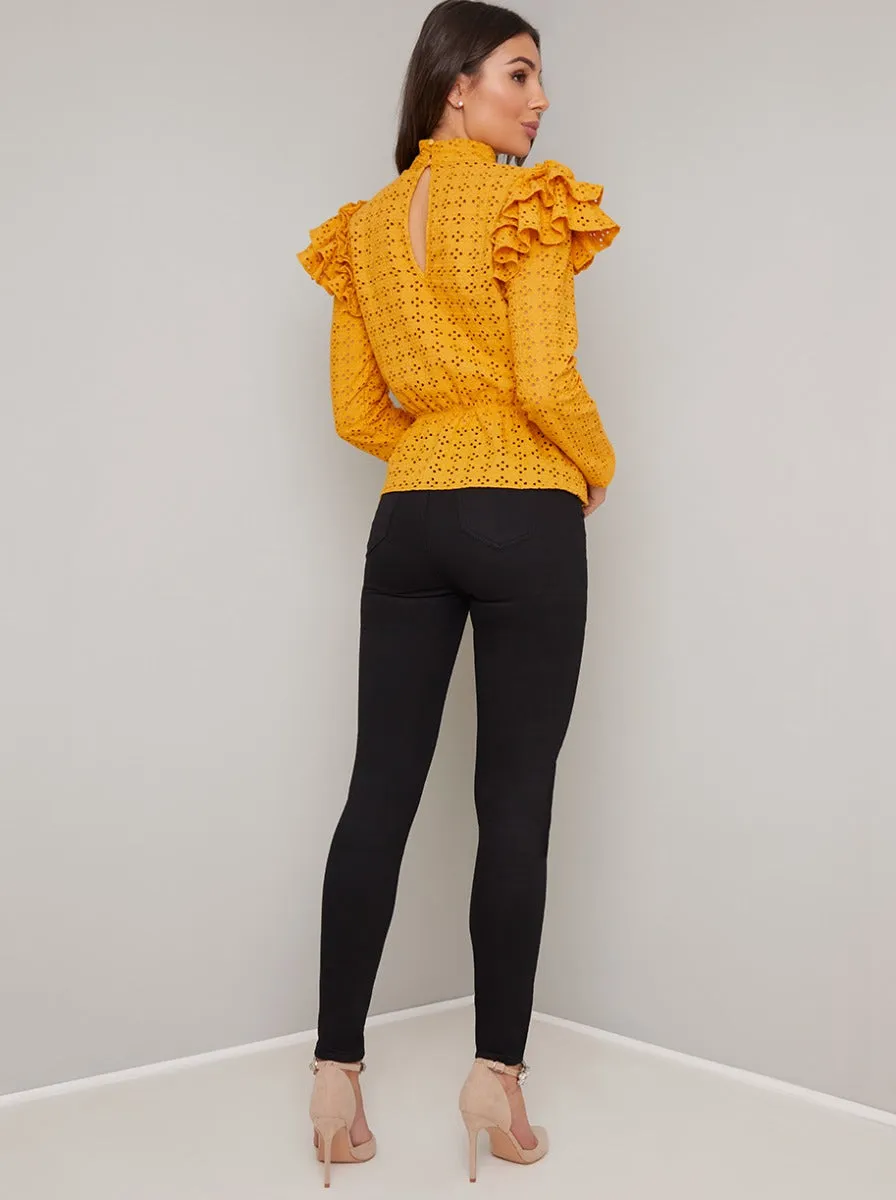 Broderie Anglaise Ruffle Top in Yellow sold by Chi Chi London product image thumbnail 2