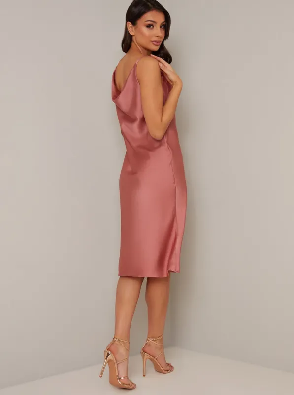 Cami Straps Cowl Back Midi Dress in Pink sold by Chi Chi London